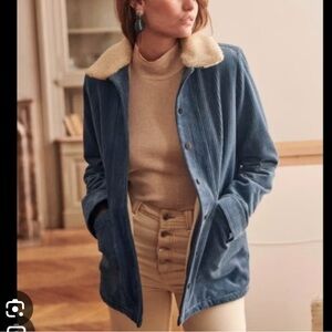 Sezane Blue Corduroy Jacket with Cream Collar